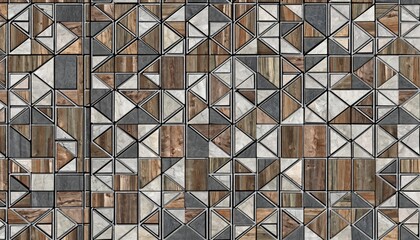 Geometric mosaic pattern with triangles and squares, abstract design.