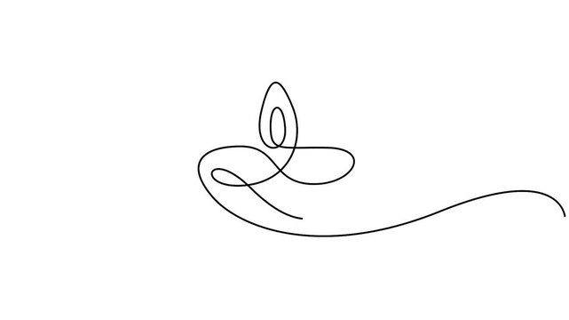 Self animated continuous one line drawing Diwali candle. Full length single line animation 