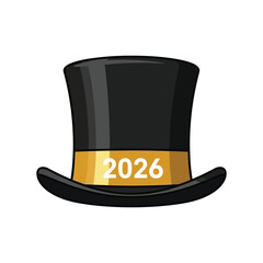 Happy new year 2026 top hat isolated on white background