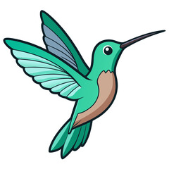 Cartoon hummingbird with vibrant green feathers in mid flight