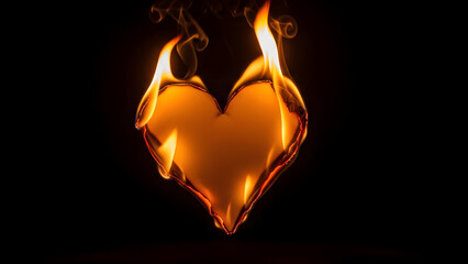 Flaming Heart Symbol on Black Background