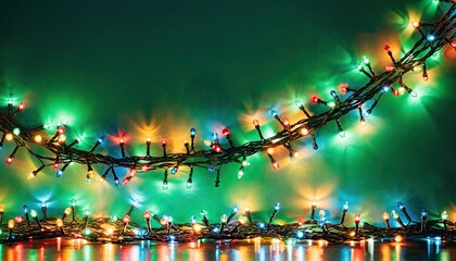 Festive Christmas Lights Displayed Against a Green Backdrop.