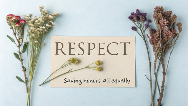 Respectful message with dried flowers and pastel background promoting equality and honor for all individuals in society
