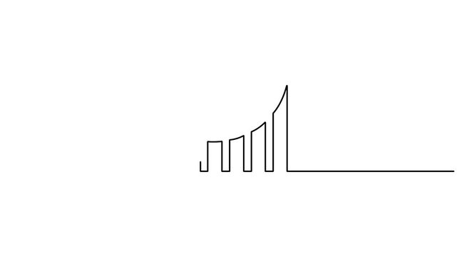 Continuous one line drawing of a growth graph or bar chart icon animation