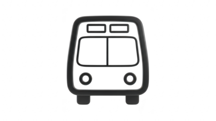 Simple black and white line icon representing the front view of a public transportation bus, isolated on transparent background