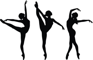 Black and white silhouette illustration of dancing in a white background.