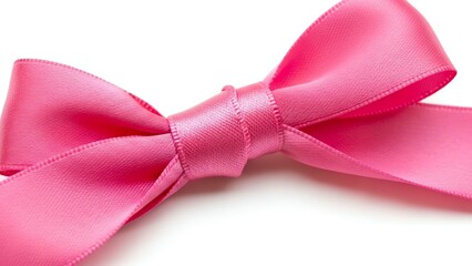 Pink ribbon bow on white background