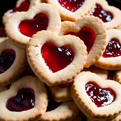 Heart-Shaped Linzer Cookies with Red Jam Filling | Close-Up High-Angle Food Photography