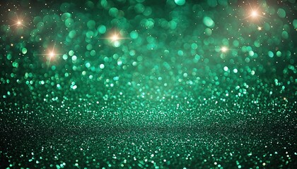 Emerald Glitter Sparkle Background with Bokeh Effect and Light Flares.