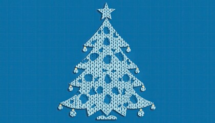 Christmas Tree Design on Blue Background with Ornaments.