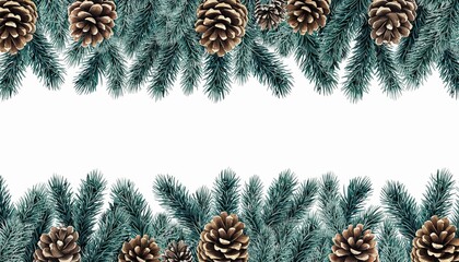 Festive Pine Boughs and Cones Border for Holiday Season.