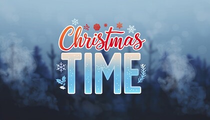 Christmas Time Festive Winter Wonderland Scene with Snowflakes and Decorations.