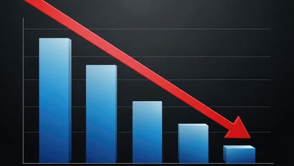 Abstract bar chart illustrating a significant financial downturn and market decline with a red arrow pointing downwards, symbolizing loss and economic challenges
