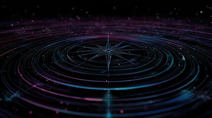 Abstract background of colorful digital waves radiating from center with glowing lines