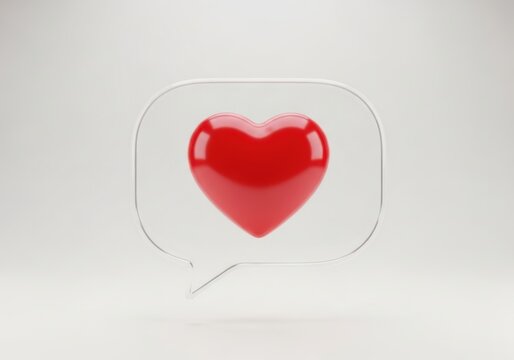 3d red heart icon in a speech bubble on white