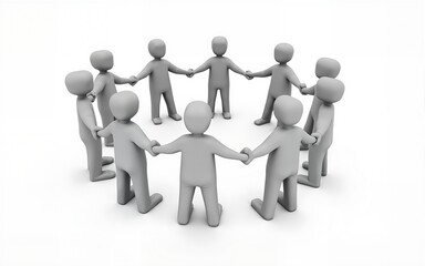 Stick figures standing in a circle highlight teamwork, showing how community members unite to achieve common objectives and support each other. High quality