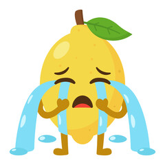 Crying Lemon Cartoon Character with Tears Flat Illustration