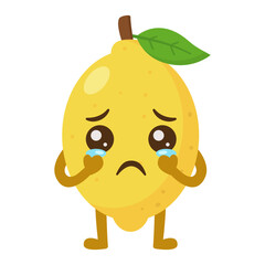 Crying Lemon Cartoon Character with Arms and Legs Flat Illustration