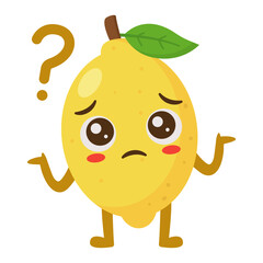 Confused Lemon Character with Question Mark Flat Illustration