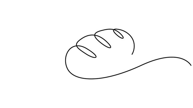 Self animated minimalist, one-line art drawing of a loaf of bread