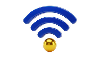 3d blue wifi signal icon with golden sphere base isolated on transparent background