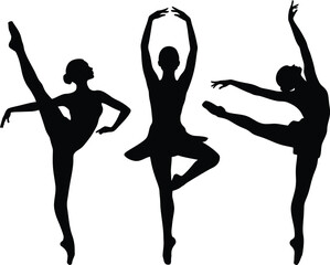 Black and white silhouette illustration of dancing in a white background.
