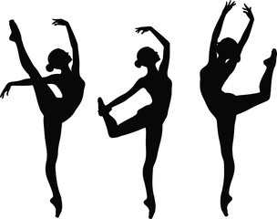 Black and white silhouette illustration of dancing in a white background.