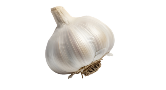 Isolated garlic bulb on transparent background showcasing natural texture and organic form culinary ingredient representing pungent flavor and healthy benefits for cooking