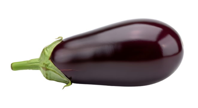 Studio shot of ripe eggplant isolated on transparent backdrop showcasing deep purple color and smooth texture vegetable image perfect for culinary design and food illustration