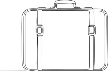 Simple black and white line drawing of a vintage suitcase on a white background