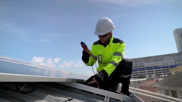 Professional who installs solar energy systems,  procuring equipment, and performing the physical installation of solar panels on roofs. 