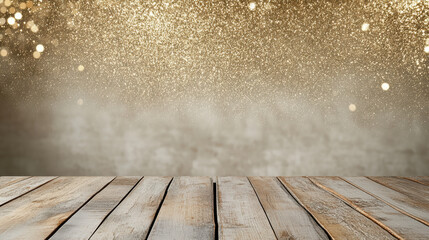 Gold glitter background wooden table festive sparkle atmosphere warm celebration
