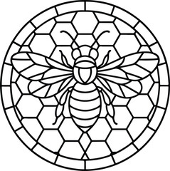 Obraz premium Bee and Honeycomb Mandala Mosaic illustration, Round Stained Glass Design, Flower Mandala Mosaic Art, Mexican Tile Clipart, Floral Mosaic Pattern