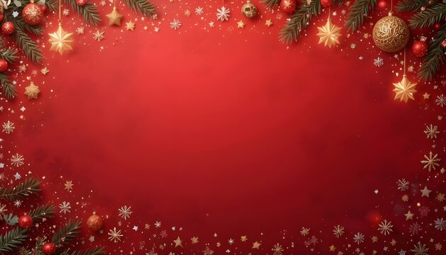 Vibrant Christmas Red Background with Stars Banner