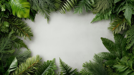 Lush green foliage frame with soft lighting creating calm natural mood