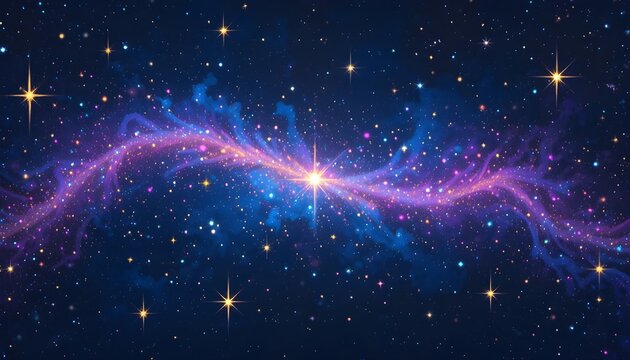 Colorful Cartoon Space Background with Shining Stars and Cosmic Particles
