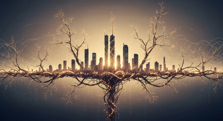 Stunning skyline with golden roots reaching into future growth