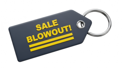Sale blowout tag on a keyring isolated on transparent background advertising a major discount event or clearance promotion