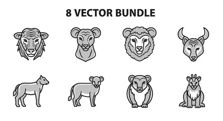 Vector illustration featuring diverse animal bundle for logo designs and brand assets