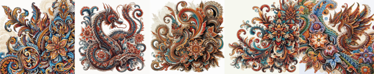  Indonesian batik vector white background