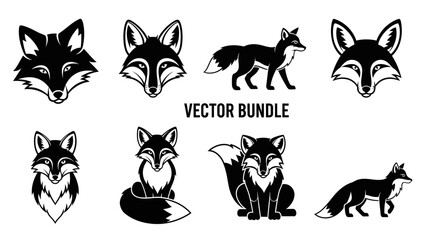 Black and White Vector Fox Illustration Set for Graphic Design Projects and Wildlife Conservation