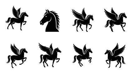 Collection of Elegant Pegasus Silhouettes for Mythical and Creative Designs