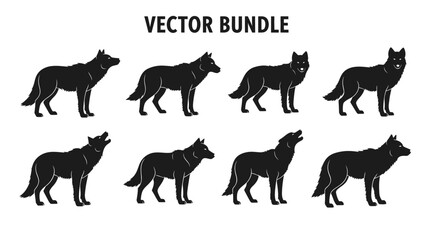 Collection of Vector Wolf Silhouettes in Various Poses for Creative Projects