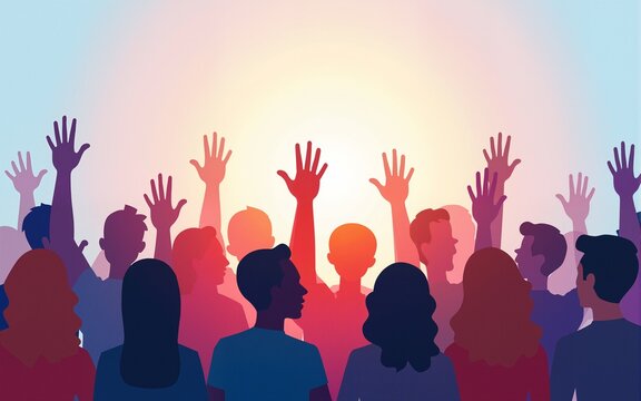 Join our community. Crowd of united people as a business or creative community standing together. Flat concept vector website template and landing page design for invitation to summit or conference