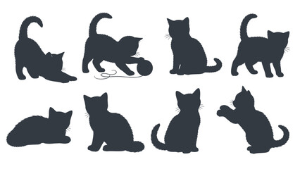 Elegant collection of cat silhouettes showcasing feline behavior and playful postures