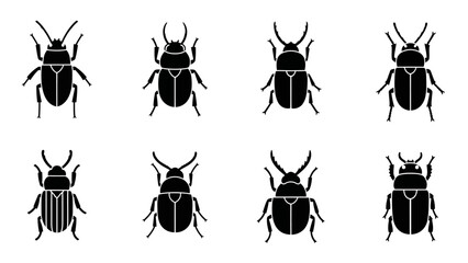 Collection of stylized beetle silhouettes on a clean white background displaying diversity