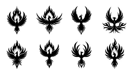 Collection of Phoenix Bird Logos, Symbolizing Rebirth, Renewal, and Transformation Concepts