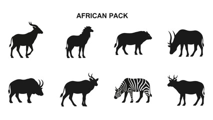 Fototapeta premium Elegant African Wildlife Silhouettes: Diverse Animal Pack for Creative Design Resources