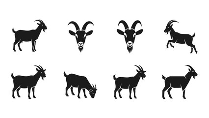 Collection of Elegant Goat Silhouette Vectors for Diverse Design Applications, a versatile set