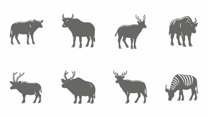 Fototapeta premium Animal Silhouette Collection Featuring Diverse Wildlife Forms with Various Mammals and Antelopes